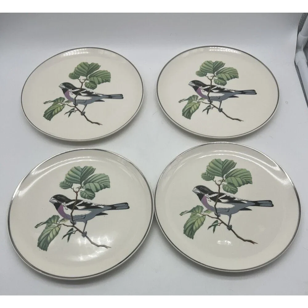 Crooksville USA Songbirds collector plates - Rose-Breasted Grosbeak, Set Of 4